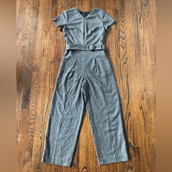Club Monaco Women’s 00 Black/Gray Tweed Textured Hidden Zipper Cropped Jumpsuit - Picture 3 of 15